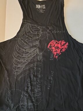 Iron Fist Anatomical Skeleton Ribcage Bloody Heart Tank Top Black XL